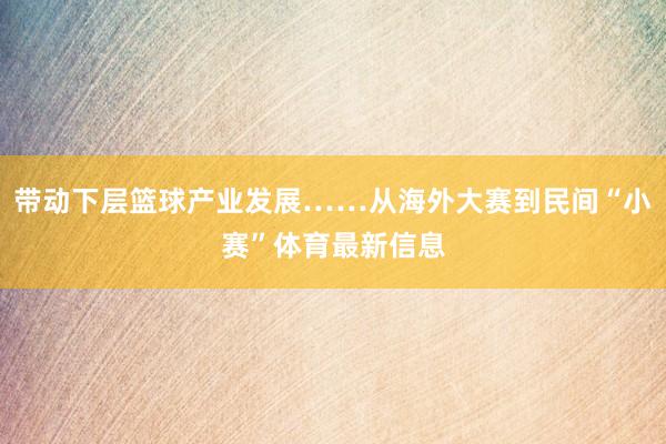 带动下层篮球产业发展……从海外大赛到民间“小赛”体育最新信息